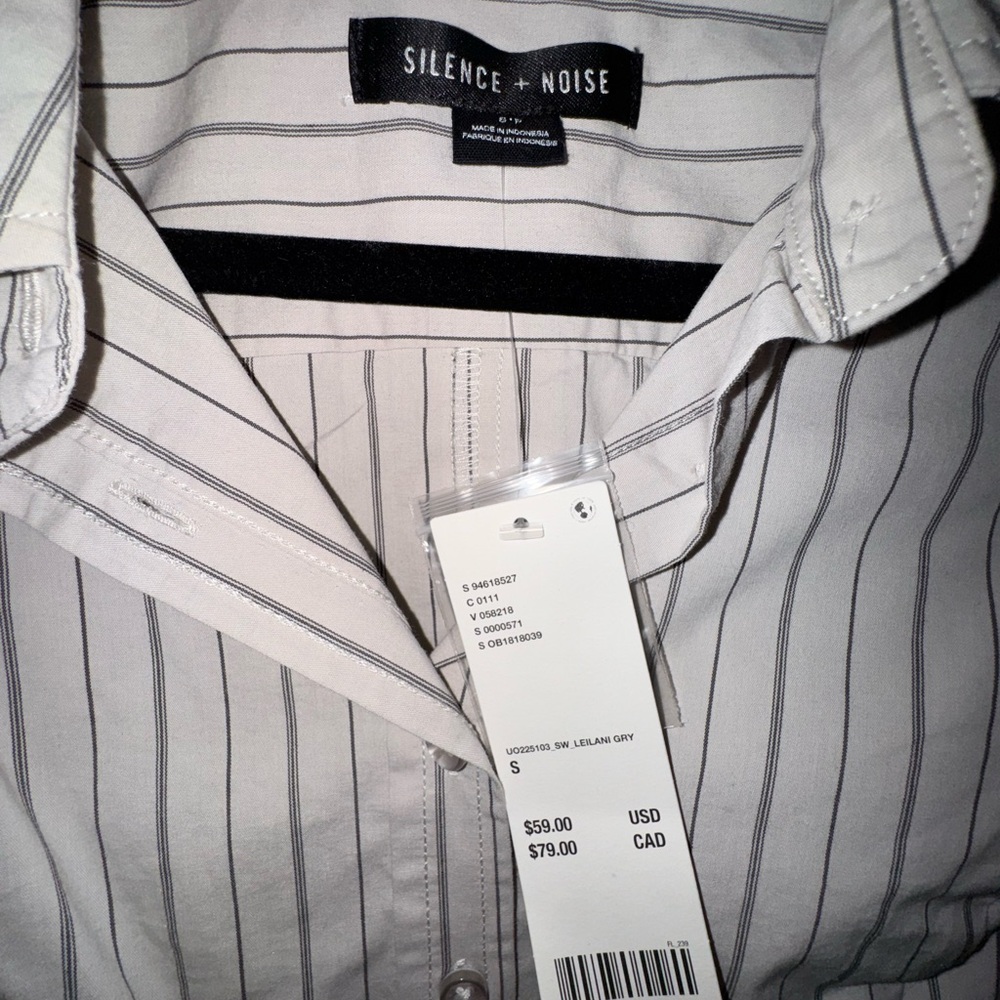 silence + noise White Pinstripe Button-Down Shirt - Picture 4 of 4
